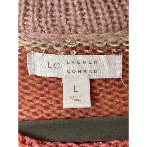 Lauren Conrad Sweater Womens Large Pink Orange Striped Sequin Knit Pullover - Picture 6 of 10
